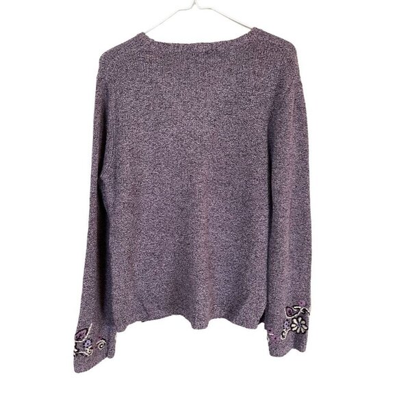 Vintage Floral Knit Sweater LP Purple Embroidery Boho Retro Classic Chic Western - Picture 8 of 11